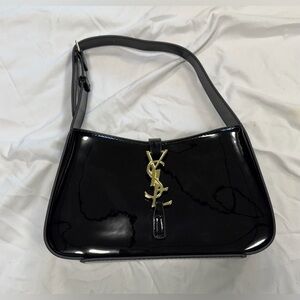 YSL Black Patent Leather Hobo Bag
